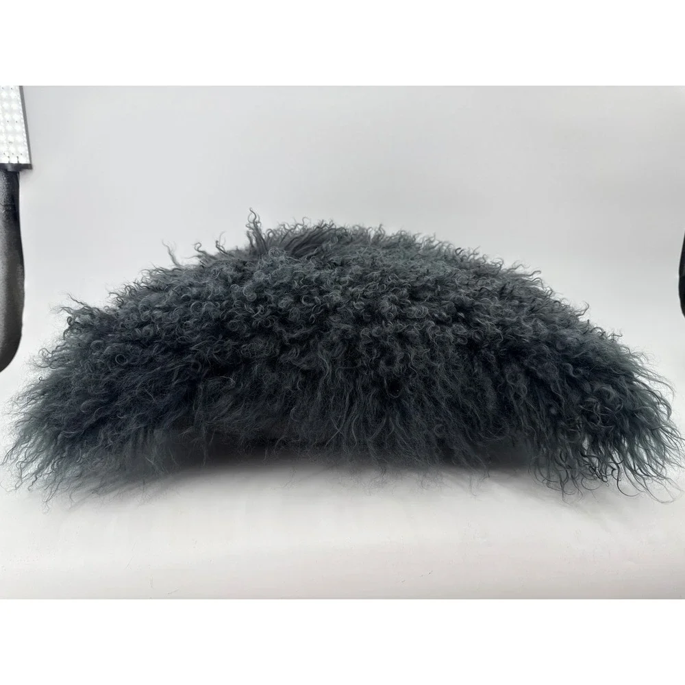 Throw Pillow Grey Mongolian Tibetan Lamb Fur Curly Sheepskin Boho
